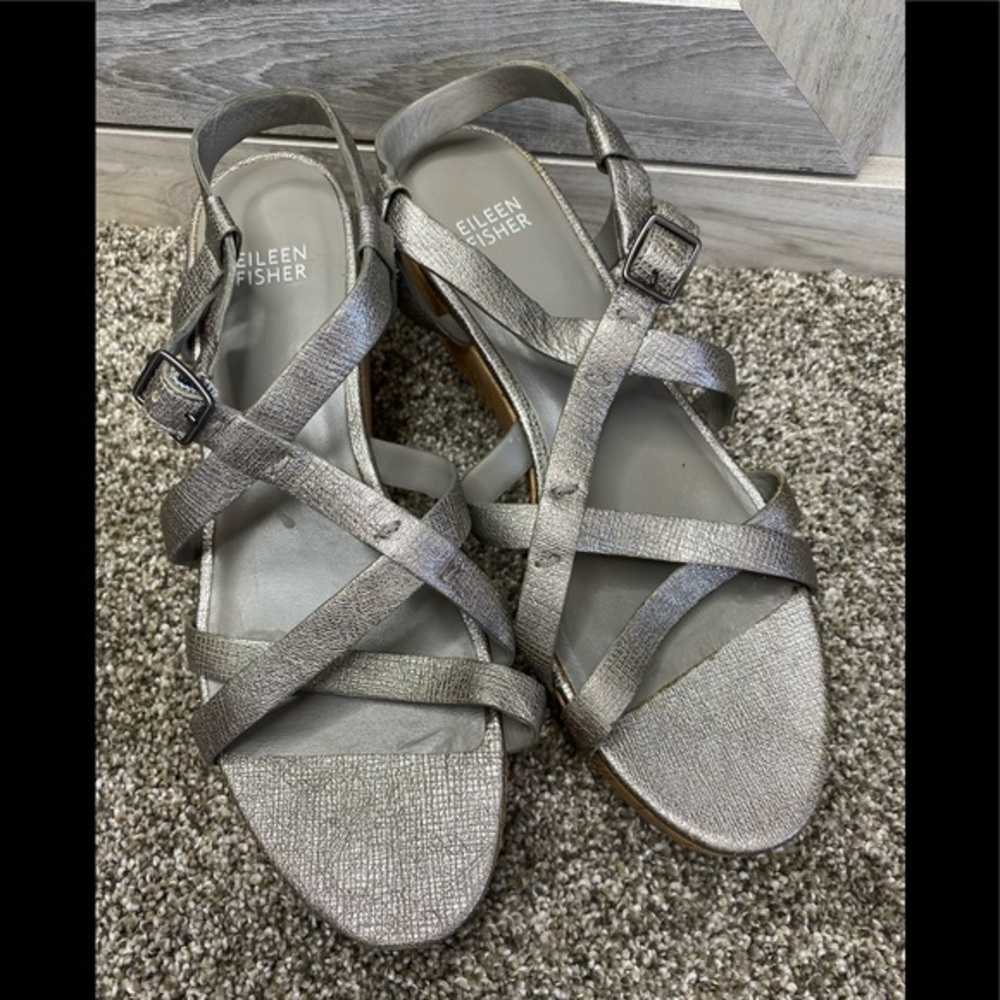 Eileen Fisher “Array” Strappy Cork Wedge Sandal 8 - image 3